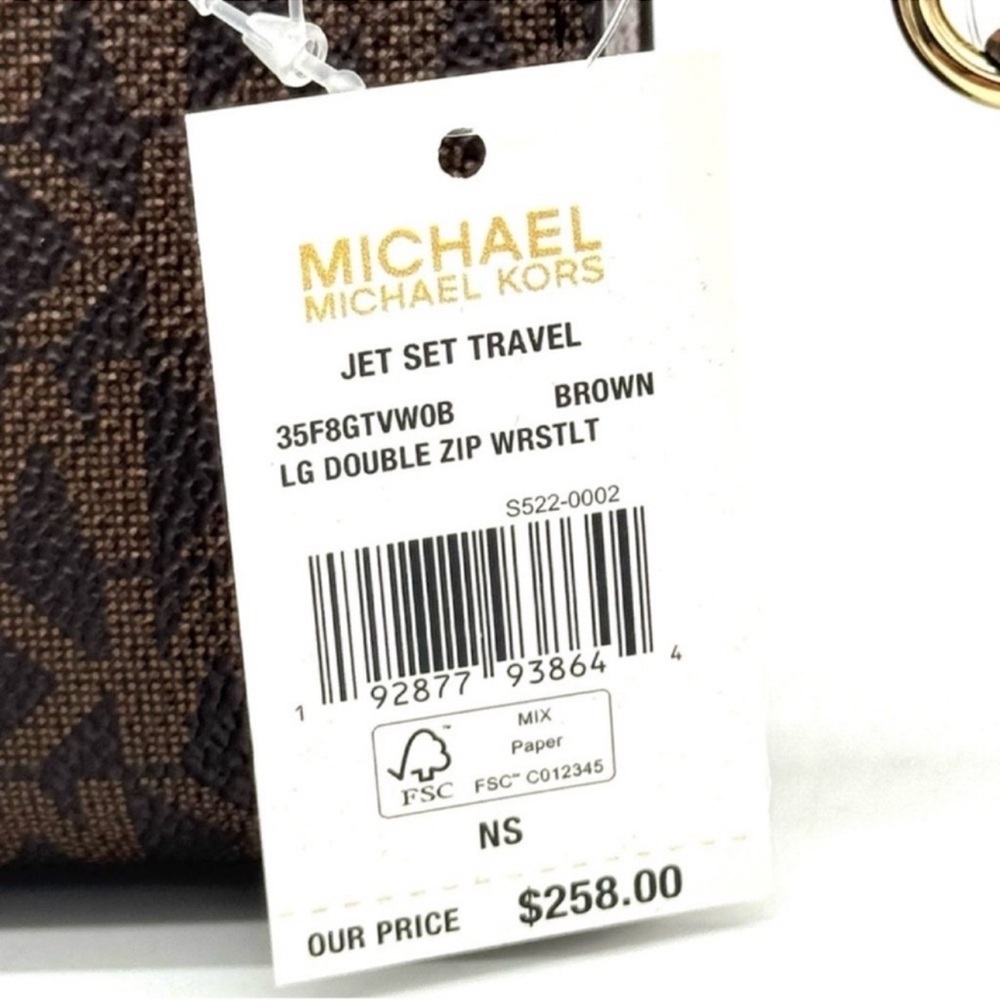 Michael Kors Large Jet Set Travel Double Zip Wallet Brown/Gold - Picture 8 of 8